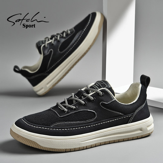 Shachi Men's Shoes Autumn Genuine 2025 New Casual Shoes Men's Trendy Versatile Sneakers Thin Breathable Mesh Shoes