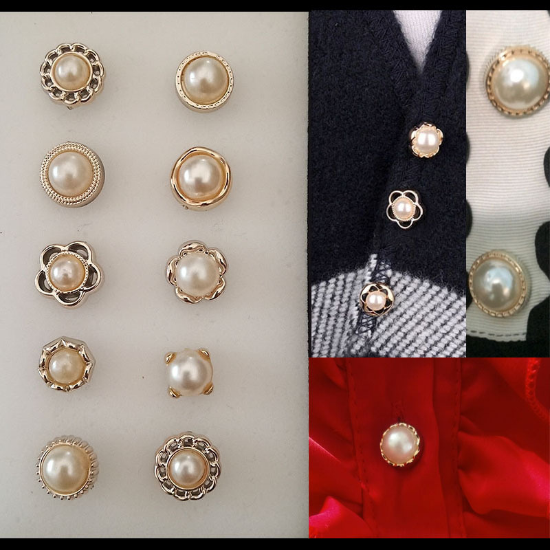 Women's Shirt Anti-Exposure Button Sweater Coat Alternative Versatile Button V-Neck Clothing Decorative Brooch Pearl Button
