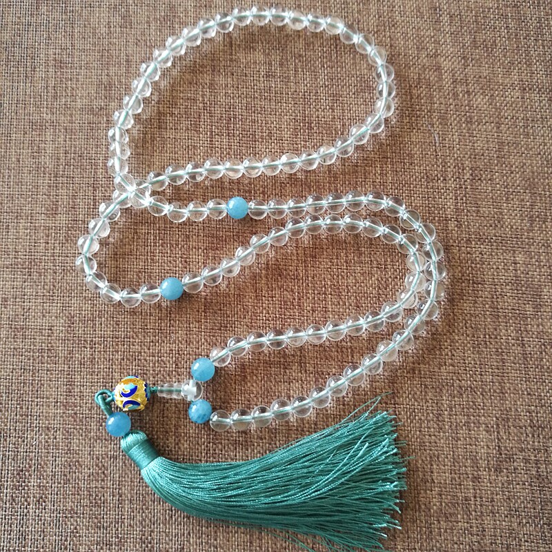 Natural white crystal necklace sweater chain with Zhuhai Sapphire, fresh and beautiful, can be used as a car pendant