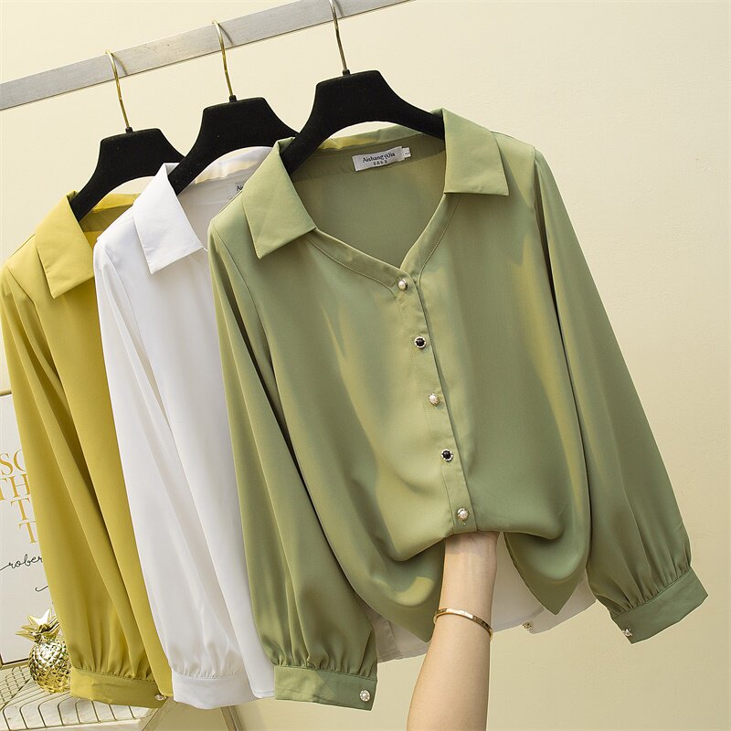 Large size women's spring and autumn 2021 new loose foreign-style long-sleeve shirt fat sister thin cover belly chiffon top
