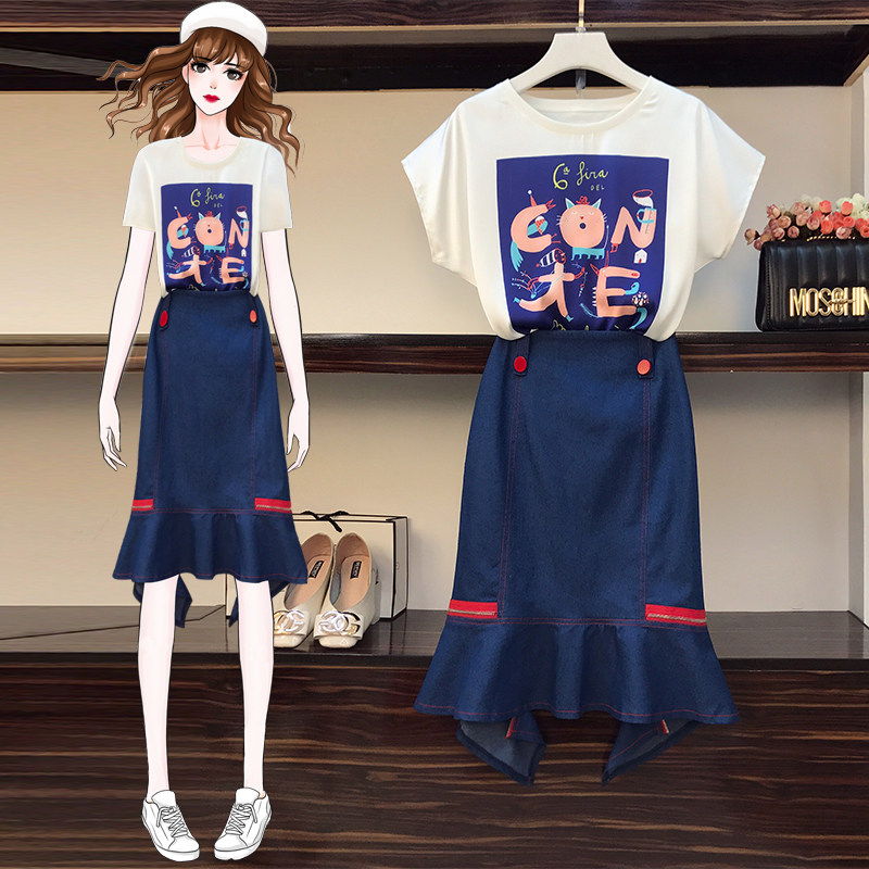 Large size women's dress 2022 Summer dress Ocean Lean Fish Tail Ocean Dress Slightly Fat Younger Sister Minus age Trendy Cover Tummy Suit