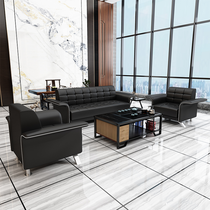 Business negotiation office sofa coffee table combination set reception room modern minimalist reception three people leather black