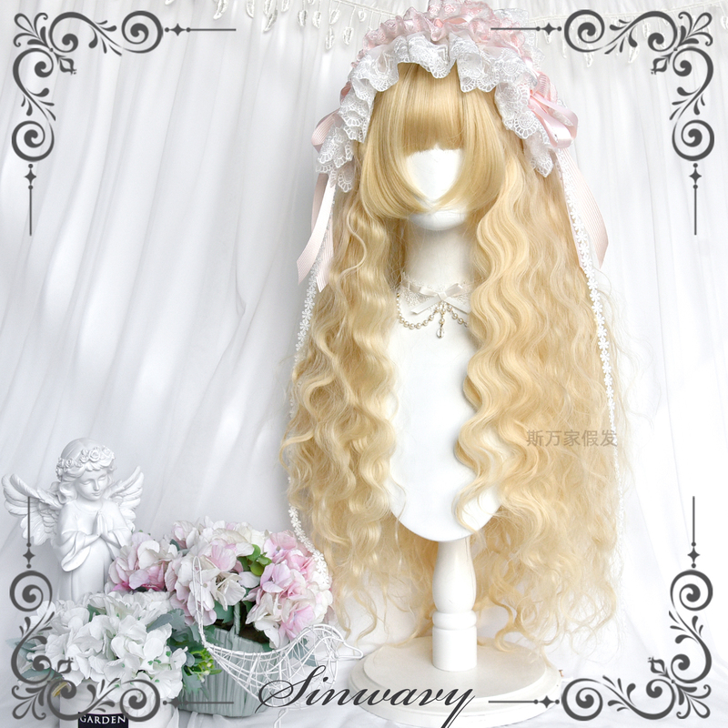 Siwanjia - Comic Light Golden Wool Curl 80cm Face Covering Thick Sideburns Lolita Wig - | Dream Doll |
