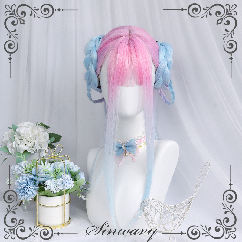 The Swan-Sweet Teenage Girl Lolita Wig Original Powder Blue Asymptotic Sweetness sweater -) Macaron)