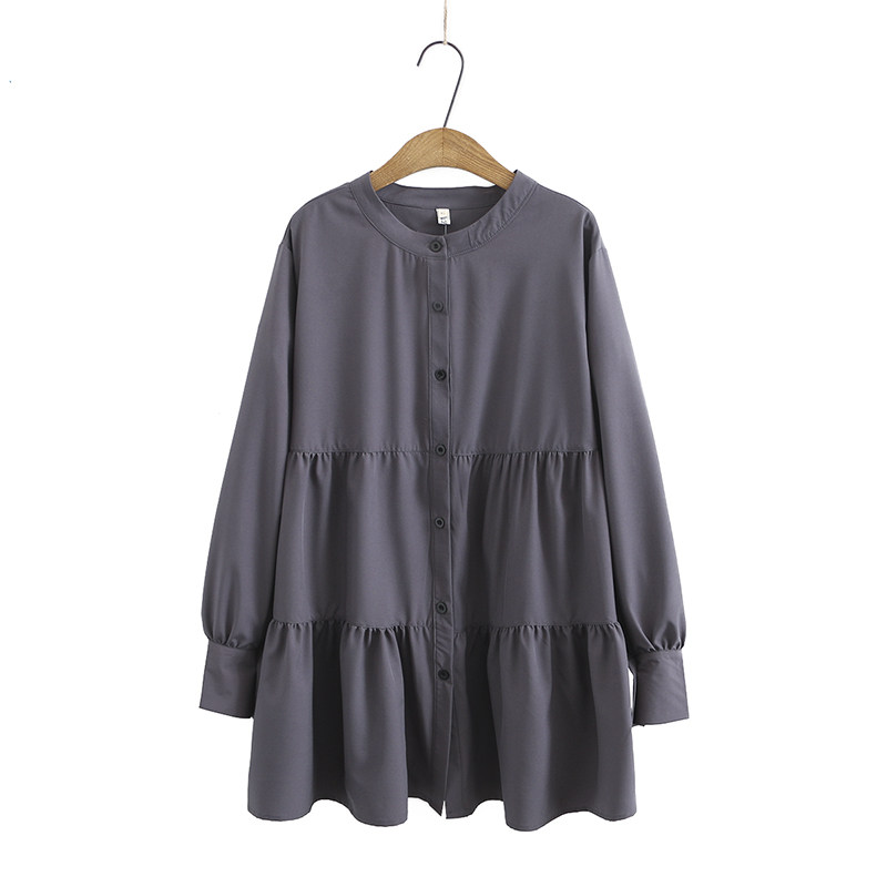 Free and fashion large-scale tummy dress female fat mm pure color fold dress loose spring skinny long sleeve shirt