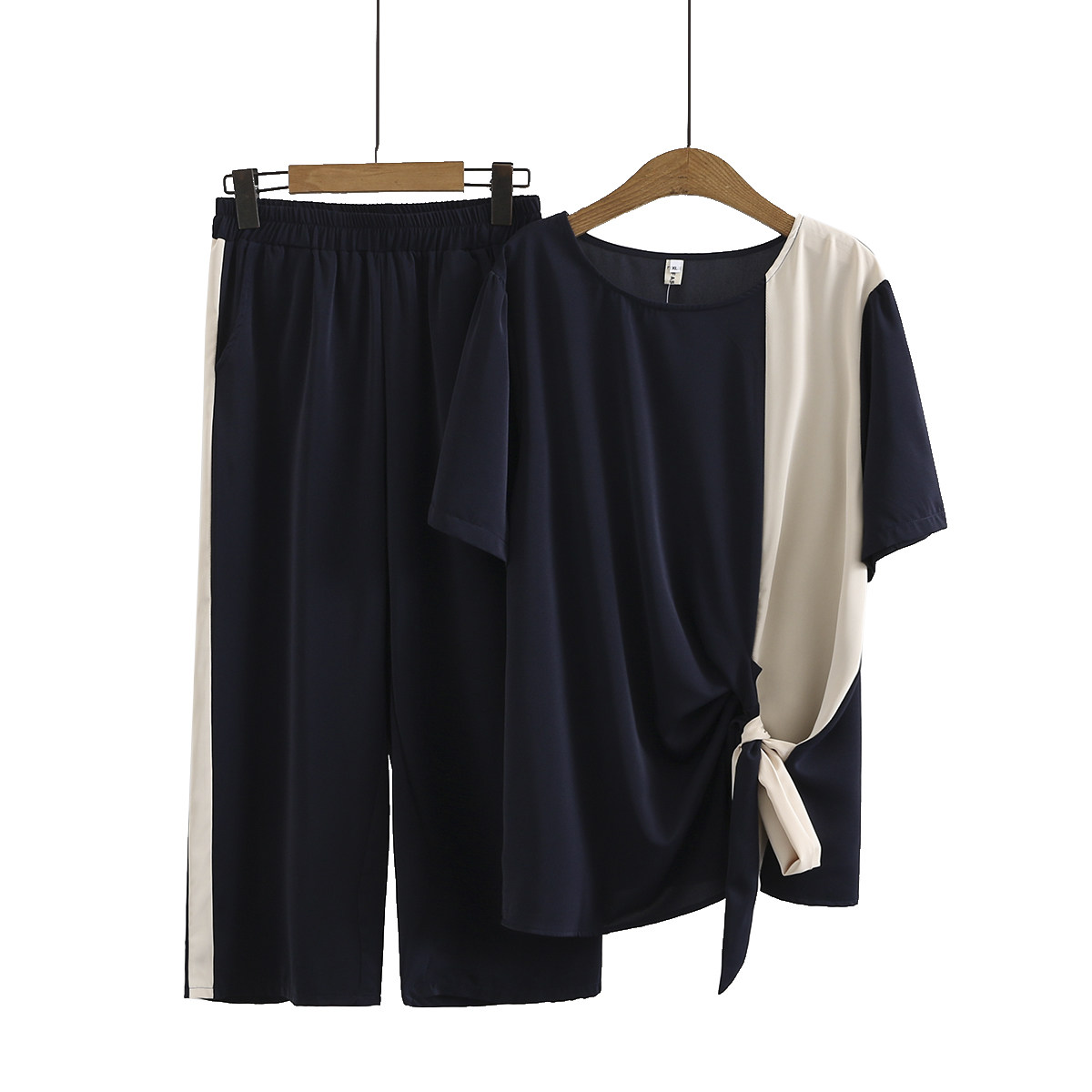 Ancient Coy Summer Casual Suite Fat MM Clothes Coloring Coat High - Waist Broad Legs Two Pieces Mom Clothes