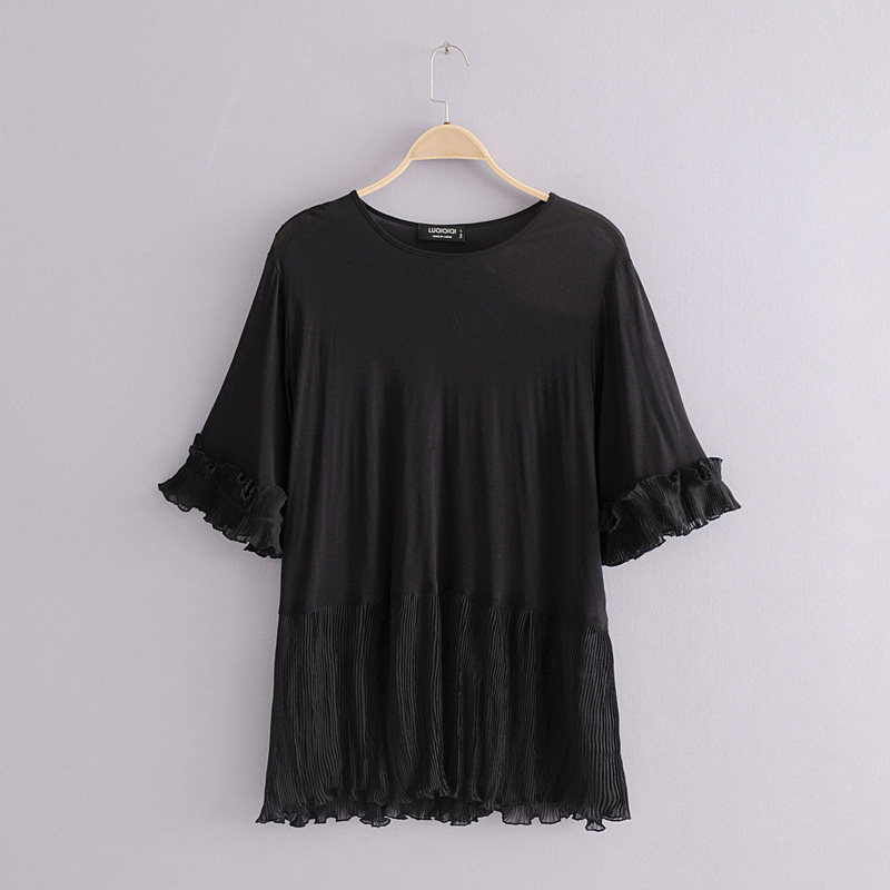 Gugujia custom summer 2018 new fat MM200 catties loose round neck lotus leaf sleeve T-shirt female plus size short sleeve