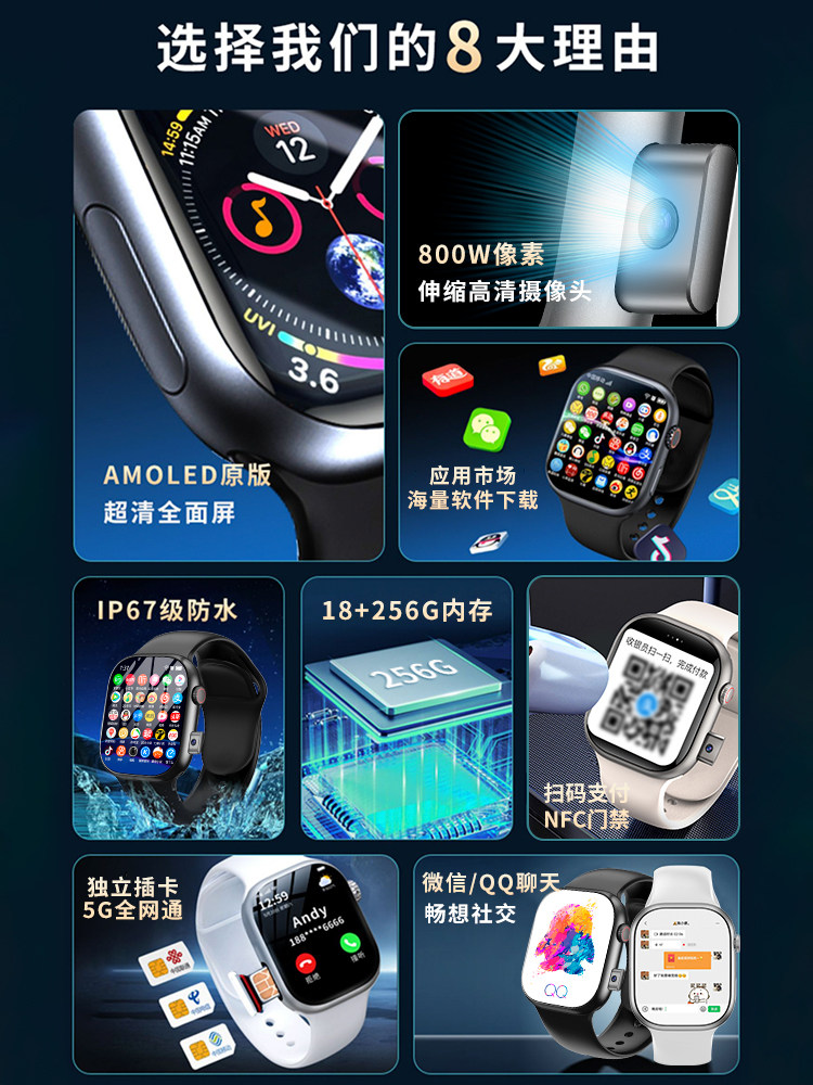 [Dual System·Official Genuine Product]Huaqiangbei New Watchs10 Smart Phone Watch 5g with Card Slot, Multifunctional Sports Watch for Teenagers, Middle and High School Students, Adult Men and Women