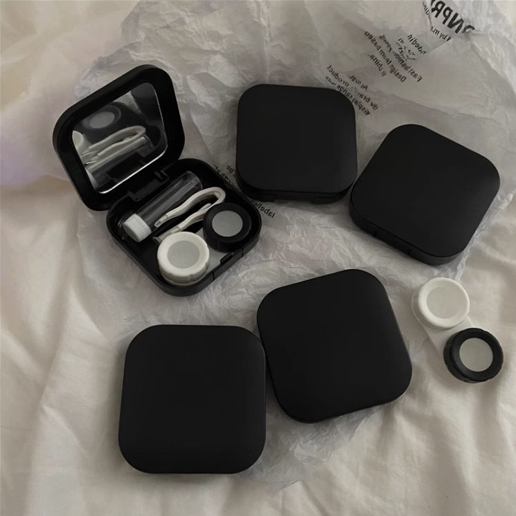 Black and White Solid Color Frosted Contact Lens Case, Unisex Contact Lens Case for Men and Women, Myopia Glasses Case, Care Box