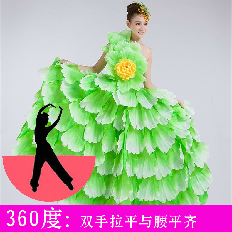 mở khiêu vũ mới lớn hiệu suất váy khiêu vũ váy Shengshi hoa cánh hoa cánh hoa váy dài với vũ công phù hợp với giai đoạn trưởng thành