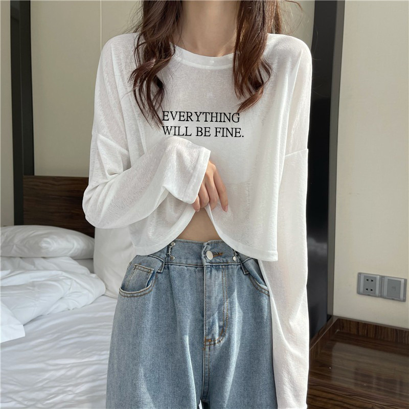 2026 Women's Sun Protection Clothing Autumn Thin Loose Versatile Uv Protection Breathable Long Sleeve T-Shirt Short Cover-Up