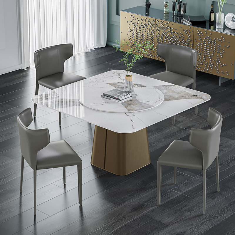 Willstyle Light Lavish Rockboard Table Small Family Type Home With Turntable Designer High-end Minima Round Dining Table And Chairs Combination