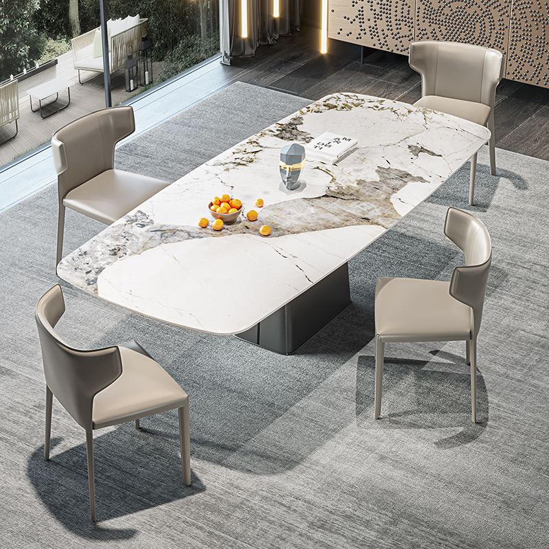 Light luxury rock slab dining table modern minimalist Italian home marble dining table stainless steel feet rectangular luxury stone dining table