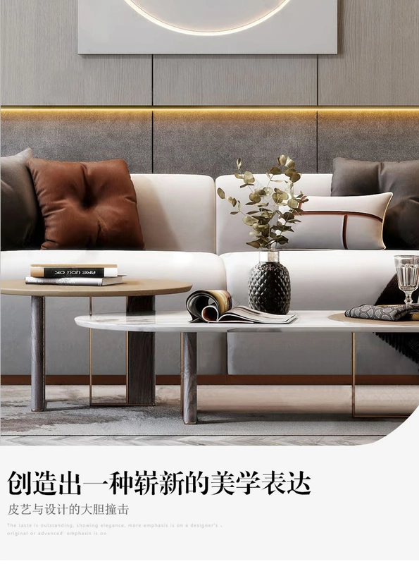 Sofa da sang trọng nhẹ hiện đại Sofa ba người Ý Ý sang trọng đơn giản phong cách Hồng Kông nội thất phòng khách - Ghế sô pha