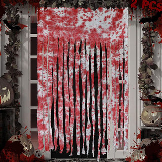 Halloween Decorative Door Curtain Blood-Stained Curtain Fabric Door Entrance Horror Decoration Haunted House Secret Room Bar Props Blood Gauze