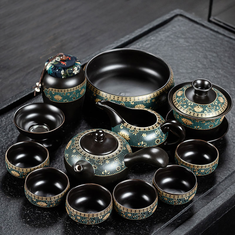 Hui shi kung fu tea set suit Japanese tea pot lid bowl of tea sets household contracted ceramic cups modern