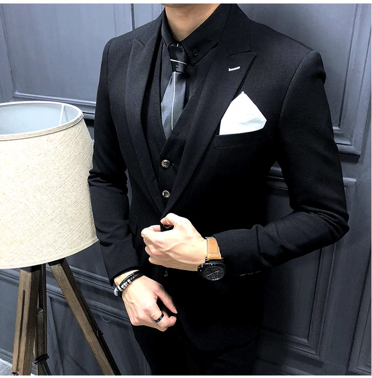 Suit ba mảnh nam mảnh mai đám cưới chú rể ăn mặc hộp đêm bar bar stylist Anh gió phù hợp với 3 phù hợp
