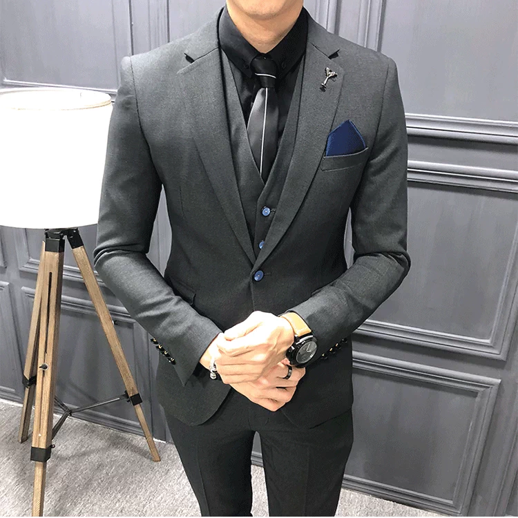Bộ đồ vest nam mùa thu phiên bản Hàn Quốc của xu hướng tự trồng phù hợp với giới trẻ Quần tây Anh 3 bộ quần áo tạo mẫu tóc quần kaki nam đẹp