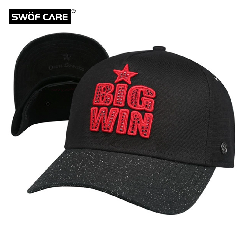 SWOFCARE / Swofu mũ thể thao thêu 3D nam nữ lưỡi vịt mũ lưỡi trai chống nắng mũ lưỡi trai đen BIG WIN - Mũ thể thao