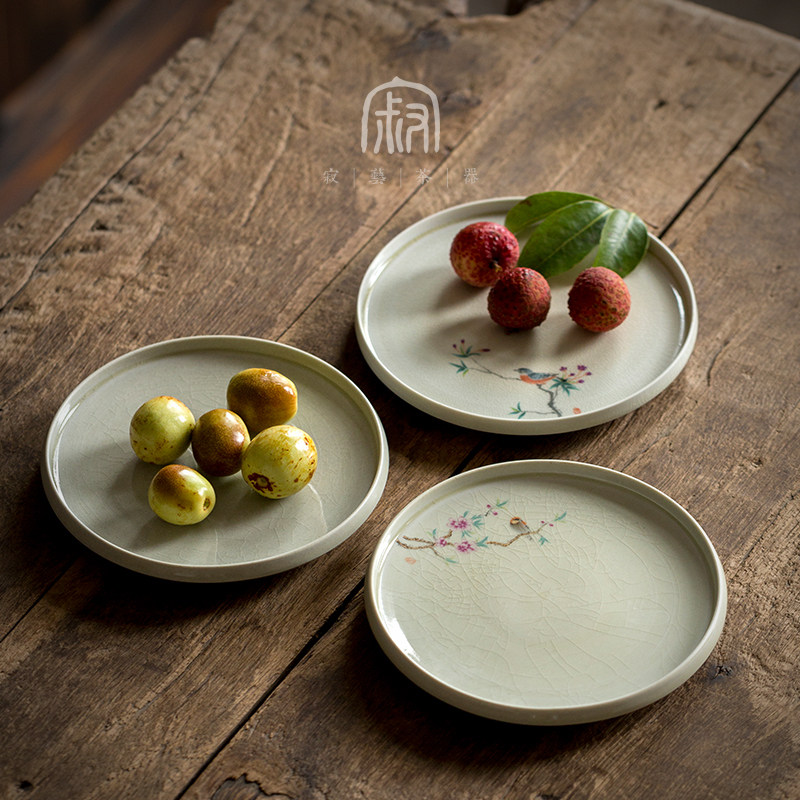 Qiu Shi Ru pottery no round pot bearing tray modern simple Qiu Shiye big fruit plate storage plate ice cracked slice dry bubble plate