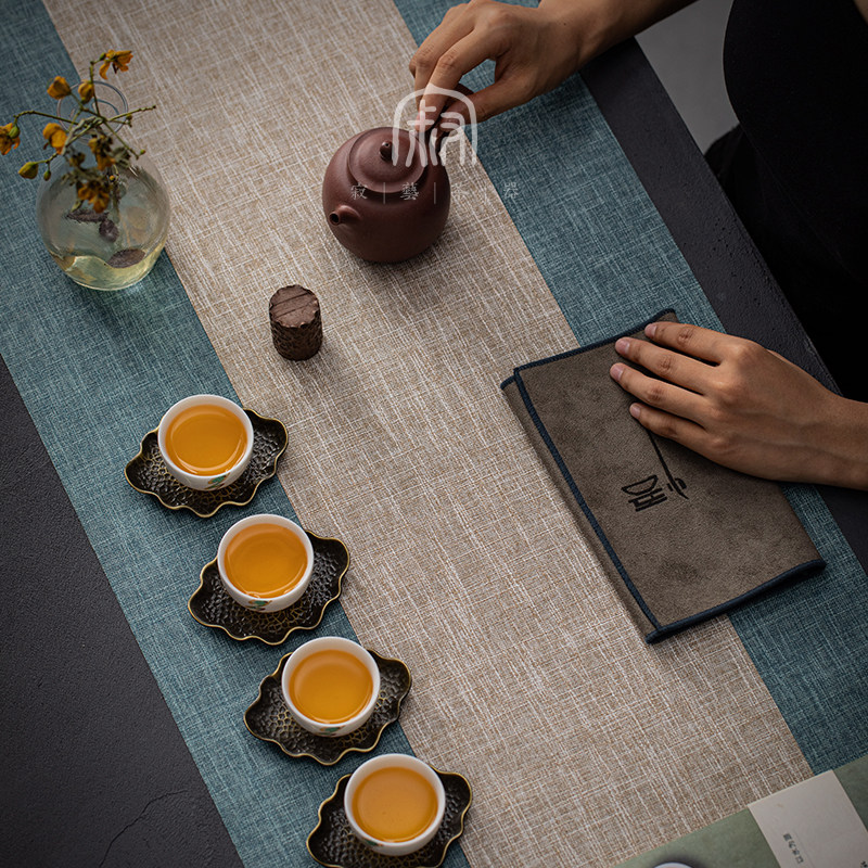 Silent art Japanese Zen fabric tea mat home cotton linen high-end Chinese style tablecloth table flag tea table mat cloth waterproof