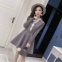 Thu đông 2019 phiên bản Hàn Quốc của quần lọt khe thon gọn màu v cổ áo dài tay Một chiếc váy thắt eo váy len nữ váy mẫu váy chữ a