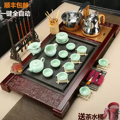 Tea set set home office living room chicken wings solid wood kung fu tea tray tea table full automatic induction cooker integrated whole set
