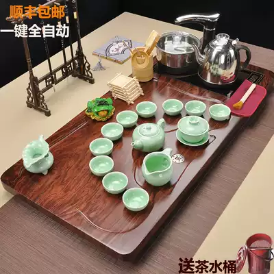 Ranggu tea set set kung fu purple sand tea home tea tray Tea ice cracked glass celadon carp set
