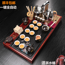Tea set set home simple kung fu ice cracking purple sand ceramic solid wood tea tray small tea table whole set of induction cooker tea ceremony