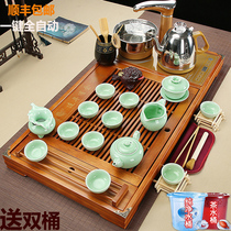 Ren gu tea set set household glass purple sand kung fu ice cracking solid wood tea tray tea table complete automatic induction cooker