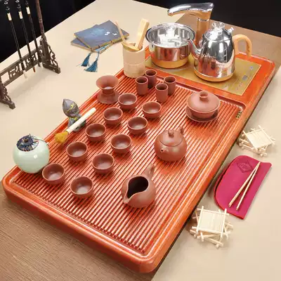 Ranggu tea set set ice cracked glass purple sand Kung Fu Tea Full version big flower pear solid wood tea tray tea table Tea Sea