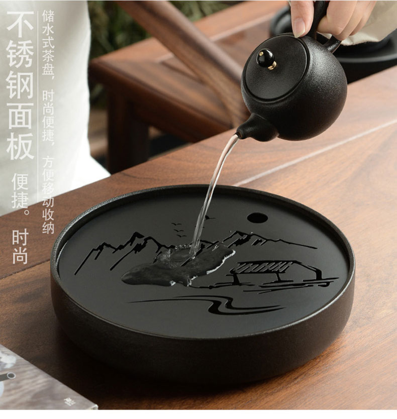 "Precious little black ceramic contracted household Japanese modern kung fu tea set little teapot cup travel dry tea tray