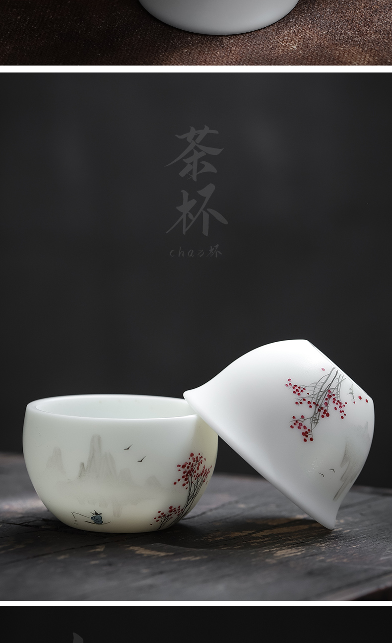 Become precious little hand - made with water up to the mountain jade suet white porcelain high - end kung fu tea set home three tureen gift box