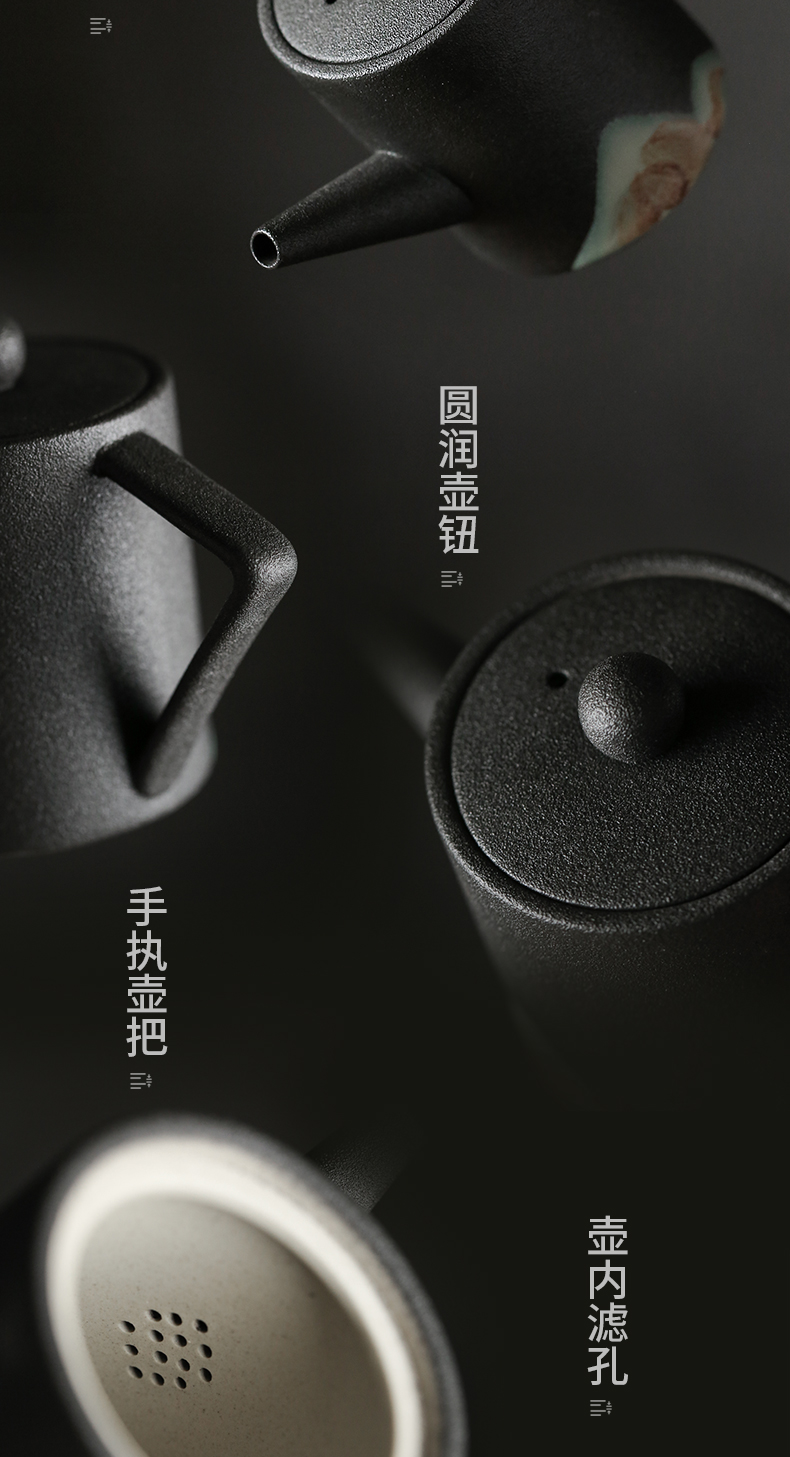 Become precious little creative mountains black ceramic kung fu tea set of household contracted dry tea tray size Japanese custom