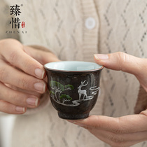 Zhenxixi all the way hand-painted kung fu teacup single Cup handmade tea set ceramic personal special small tea cup set