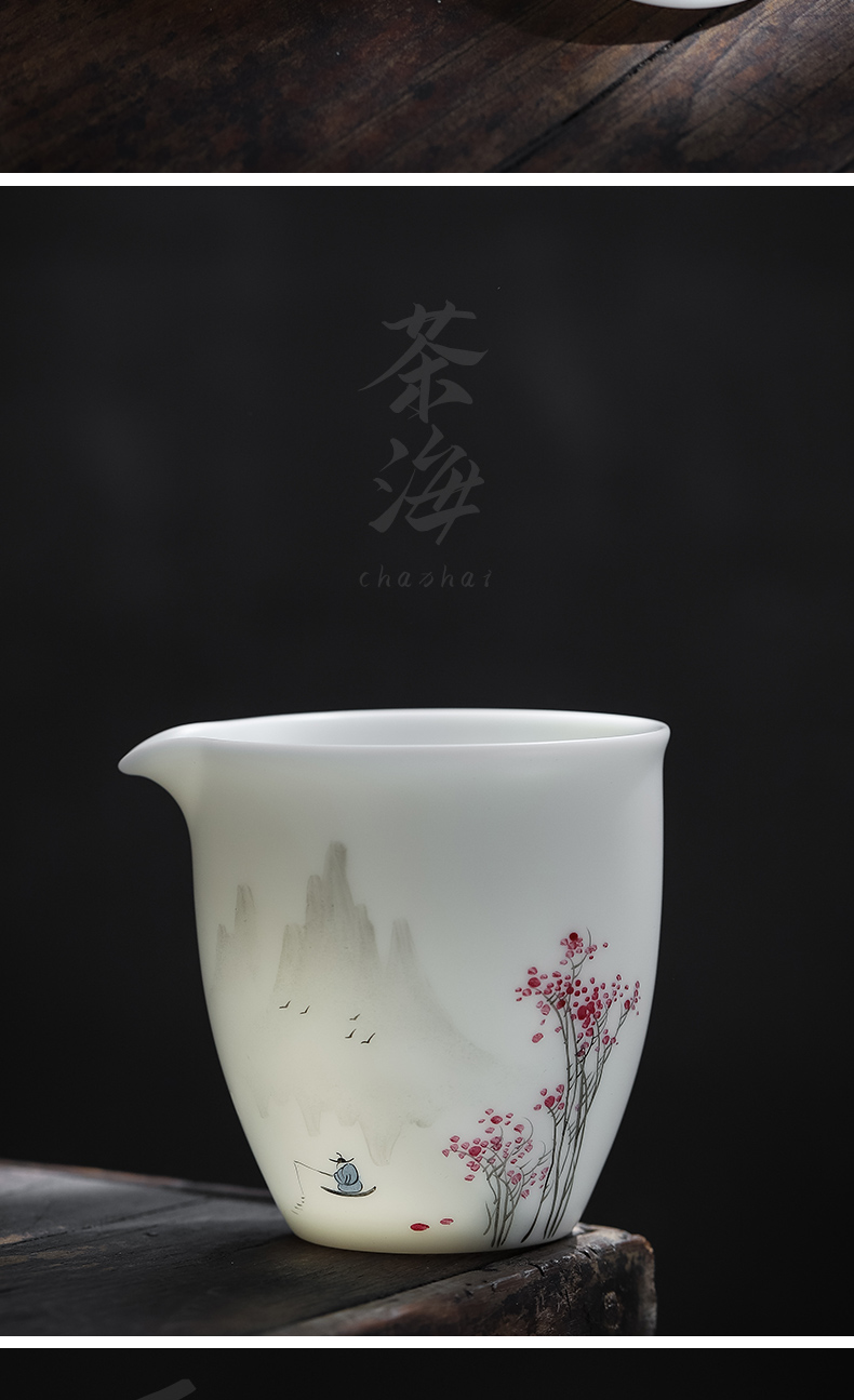 Become precious little hand - made with water up to the mountain jade suet white porcelain high - end kung fu tea set home three tureen gift box