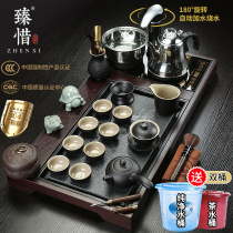 Zhenxie black pottery kung fu tea set home living room simple ceramic tea cup small tea table tea ceremony solid wood tea tray