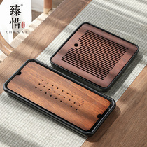 Zhenxie black pottery heavy bamboo tea tray water storage type dry bubble tray tea set home simple tea table tray Tea Sea