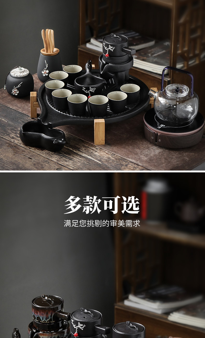 By understanding the modern stone mill fortunes, black pottery tea tray household contracted kung fu tea set of ceramic tea set size