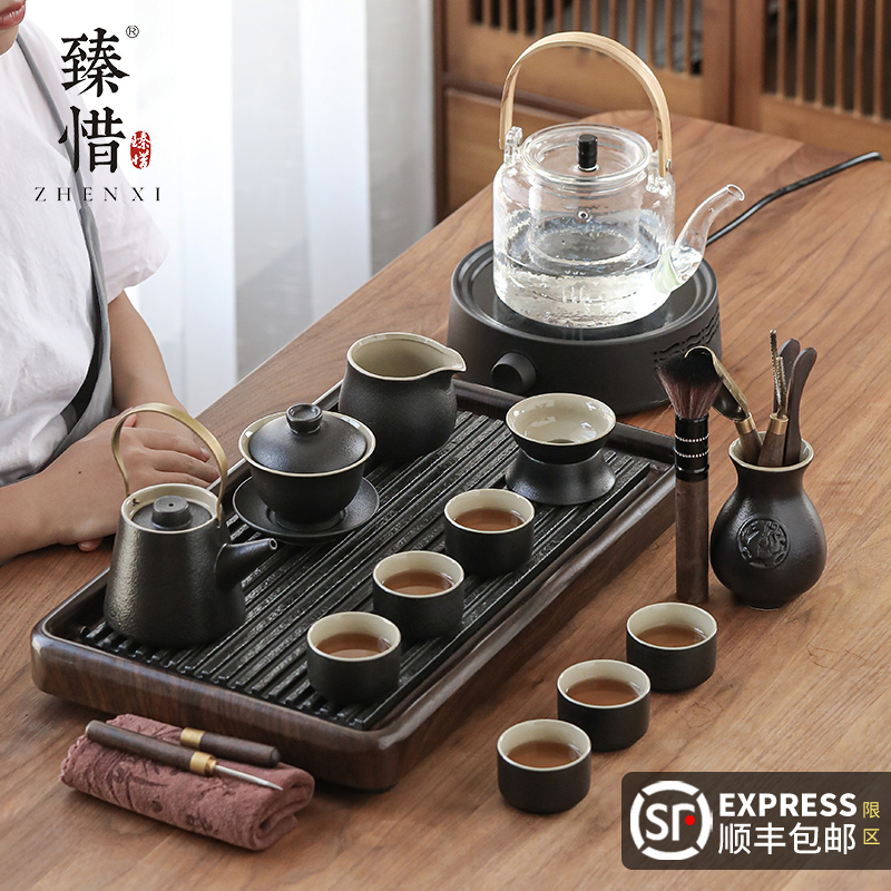 Zhenxu Kung Fu tea set electric pottery stove integrated tea tray set home living room Wujinshi small tea table meeting guest office