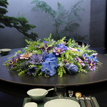 High-end round dining table flowers hotel large round table with flowers in the middle artificial flowers hotel tabletop turntable decorative flowers artificial flowers
