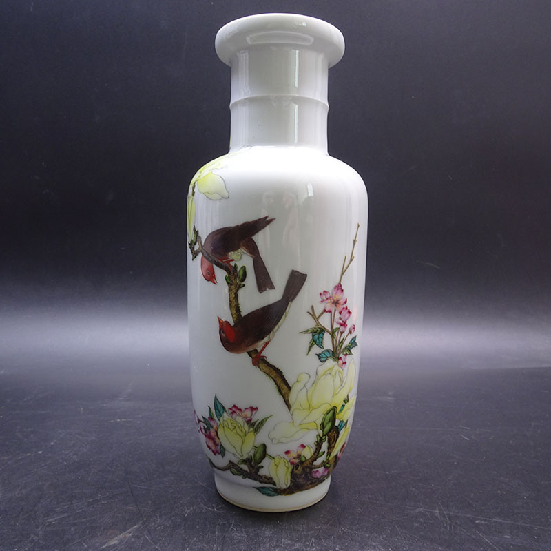 中国古玩 唐物 清代 染付 乾隆年製 款 花瓶 乾隆年制官窑花瓶金农题词珐琅彩棒槌瓶清代粉彩筒瓶摆件古董古玩