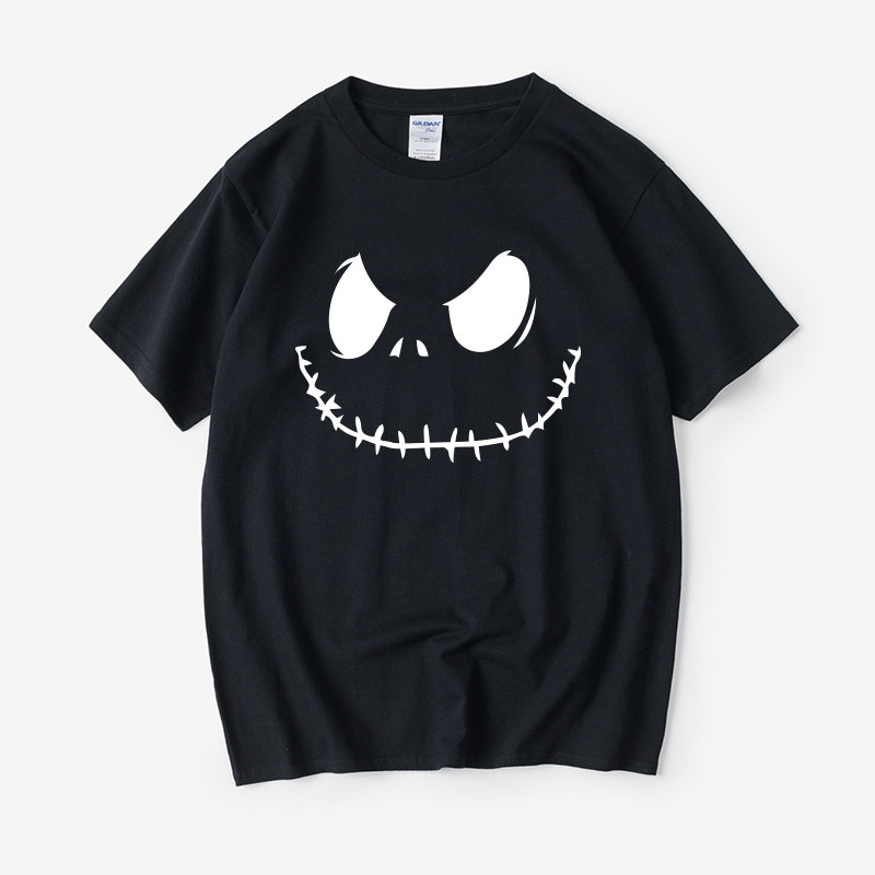 クリスマス・ナイトメア・ジャック・スカル ハロウィンTシャツ、半袖クルーネック、夏用ユニセックスカップル服
