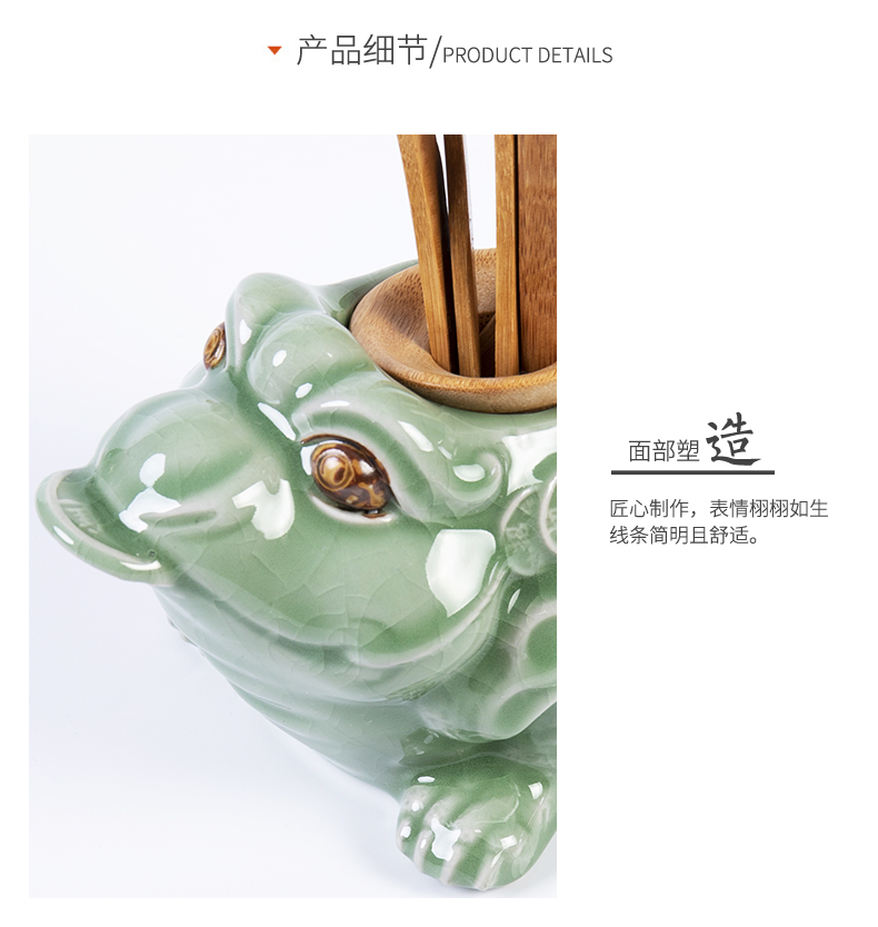 Jane brother quality ceramic up tea six gentleman combination spittor ice crack kung fu tea accessories bamboo tea spoon