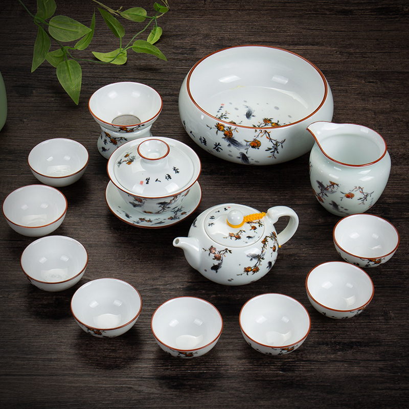 White porcelain tea set suit household ceramics kung fu tea cups contracted sitting room of Chinese style tea the whole office