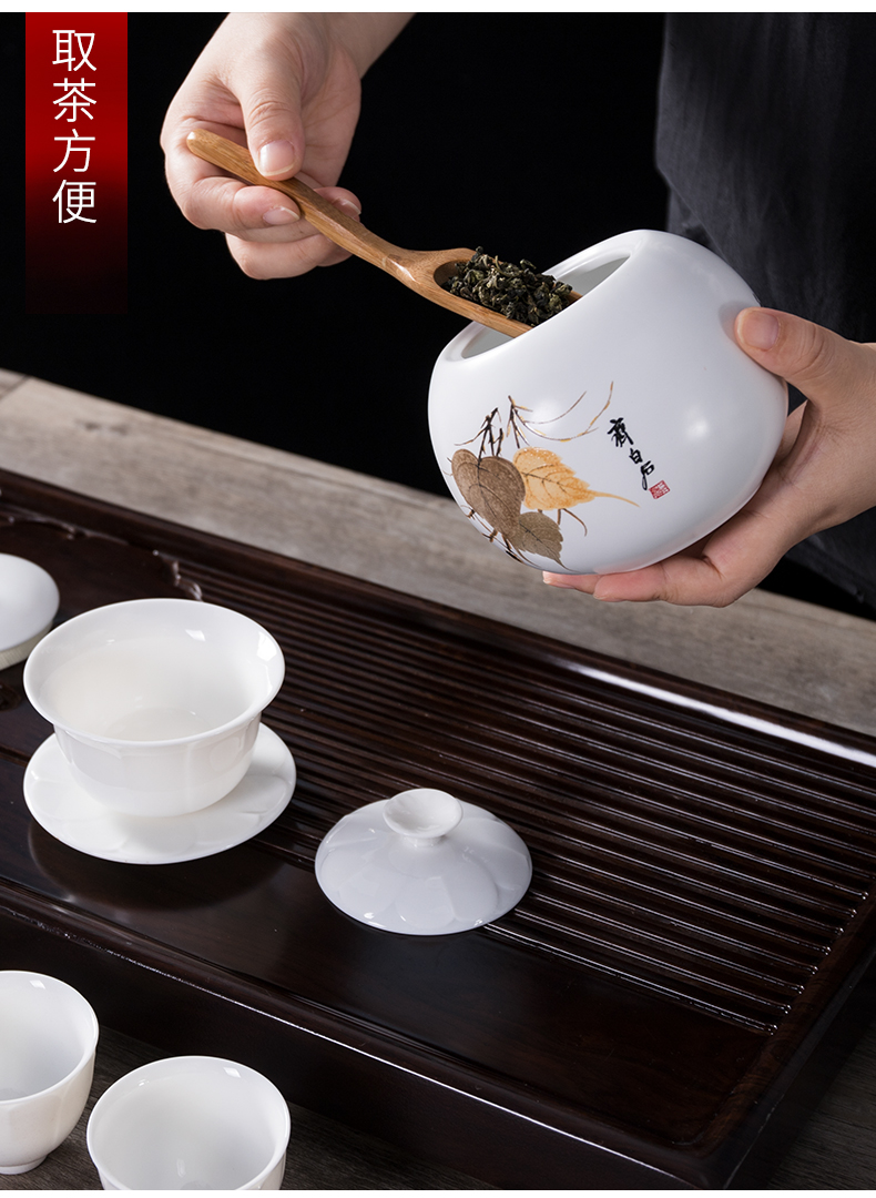 White porcelain sealed container storage tank caddy fixings ceramic tea set accessories creative hand - made home large puer tea