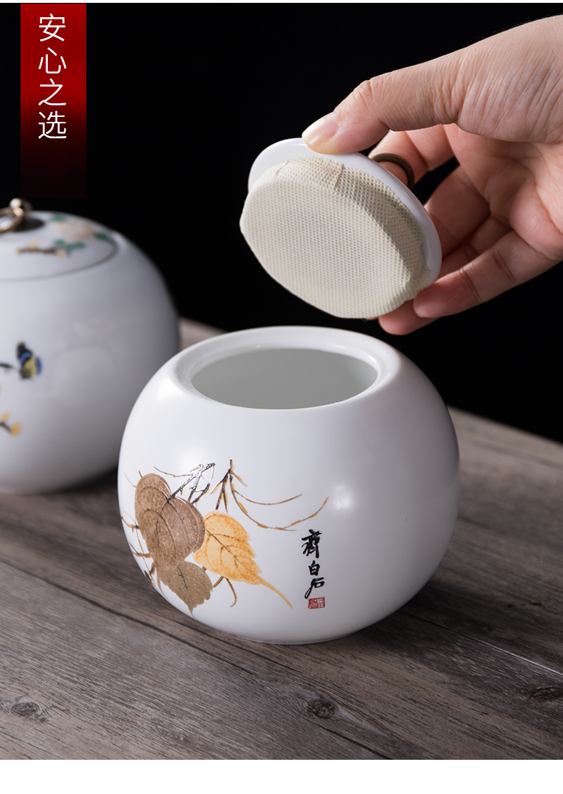 White porcelain sealed container storage tank caddy fixings ceramic tea set accessories creative hand - made home large puer tea