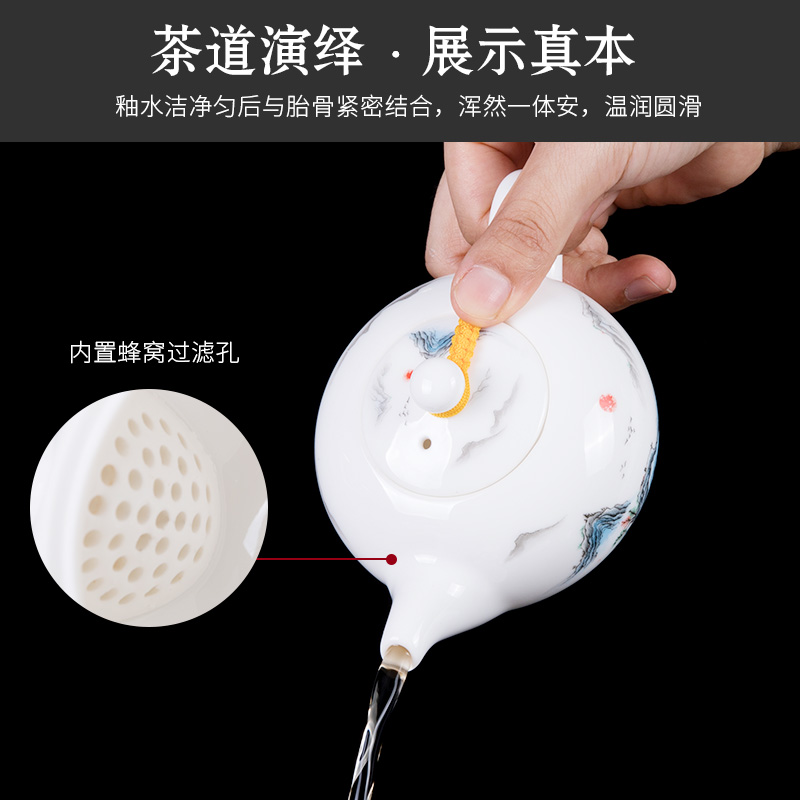 Dehua suet jade white porcelain tea sets a visitor office make tea ultimately responds teapot teacup small household contracted kung fu
