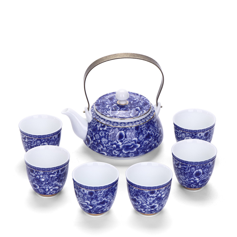 Jane 's quality, and the home of kung fu tea set girder of blue and white porcelain pot of sitting room is contracted ceramic teapot tea cup set