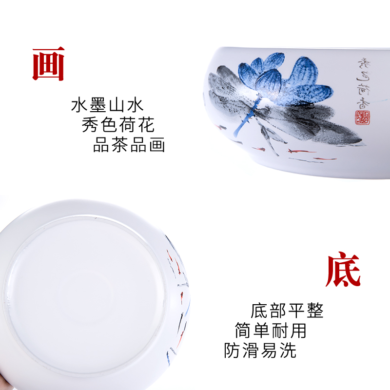 White porcelain ceramic tea wash water, after the writing brush washer of blue and White porcelain tea set spare parts for household large wash in hot cup bowl cylinder flowerpot